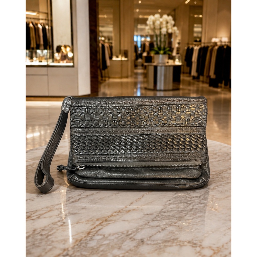 Brighton Wonder Weave Metallic Silver Leather Organizer Clutch Wristlet Wallet